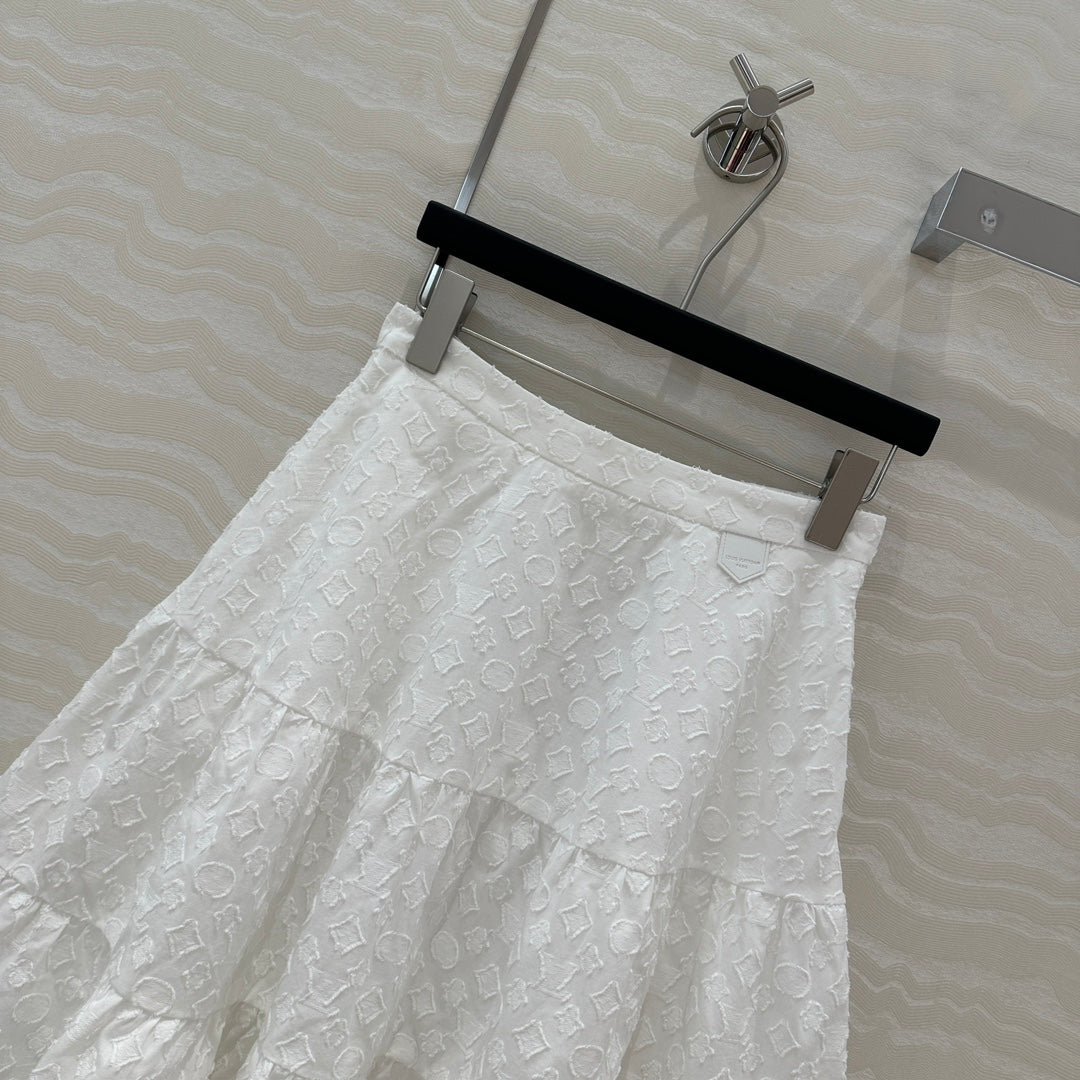 LV  Monogram Jacquard Skirt White Cotton