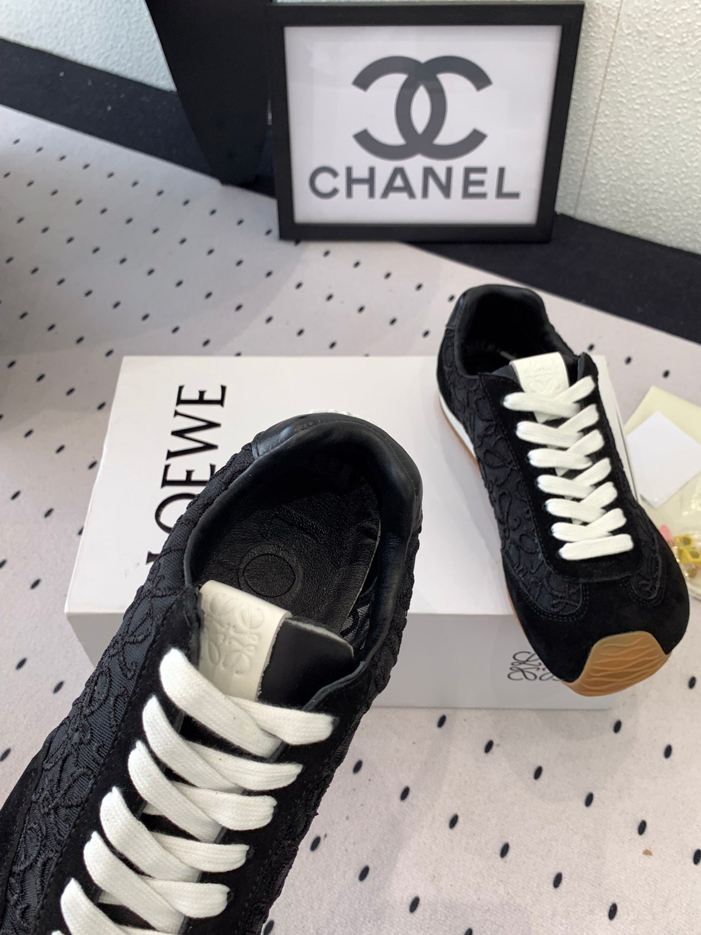 Loewe 25 Runner Sneaker Black Mesh Suede 265455