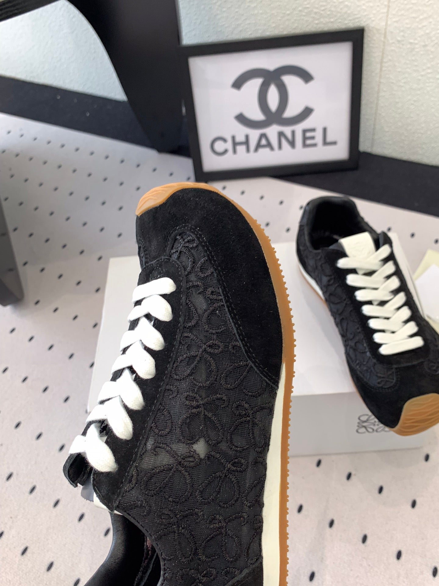 Loewe 25 Runner Sneaker Black Mesh Suede 265455