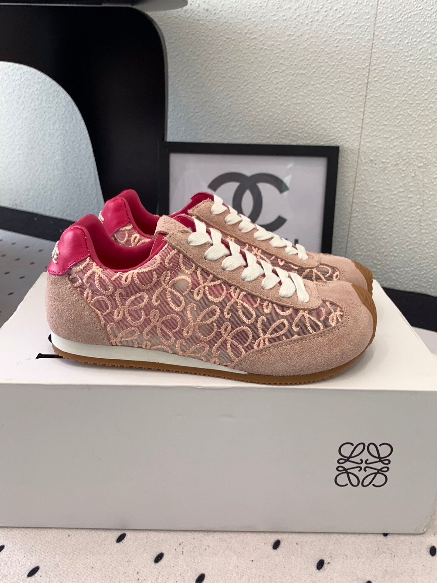 Loewe 25 Runner Sneaker Pink Mesh Suede