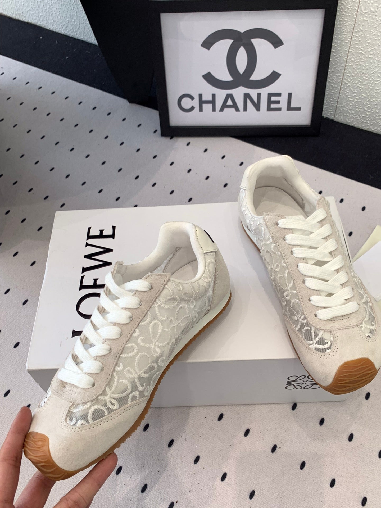 Loewe 25 Runner Sneaker White Mesh Suede