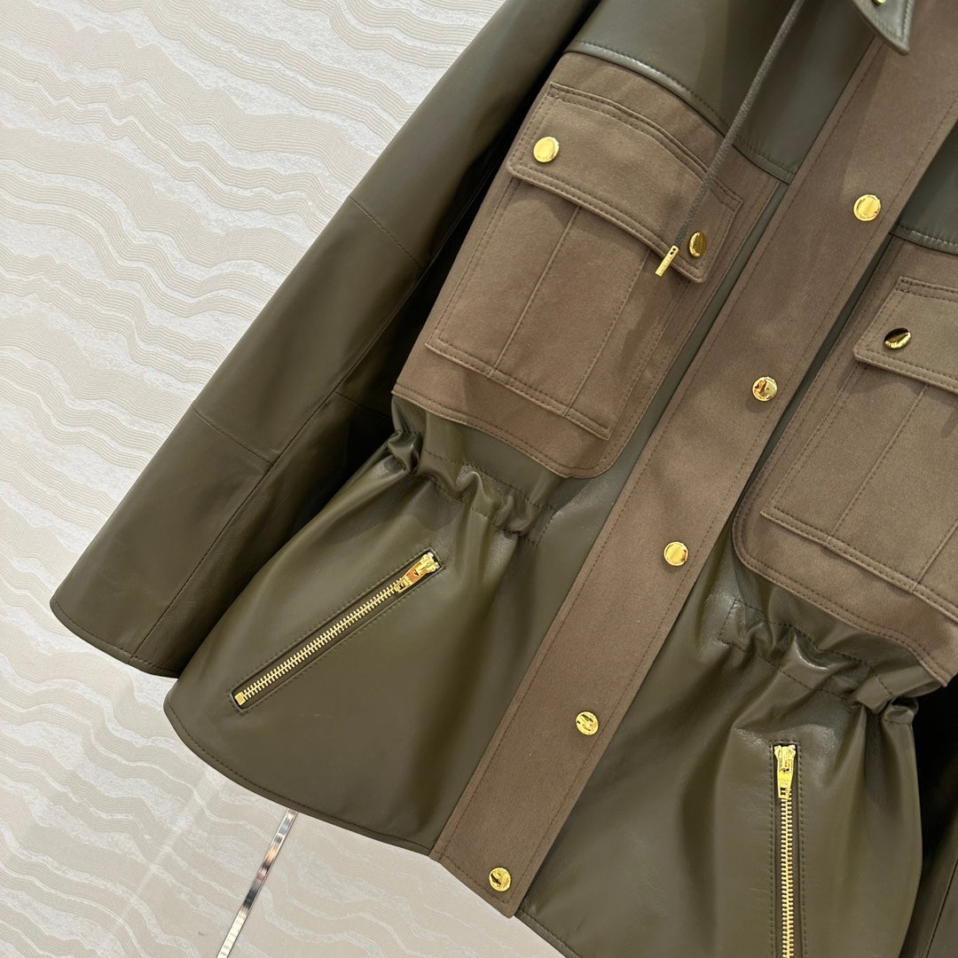 Celine Hooded Jacket Military Green Lambskin