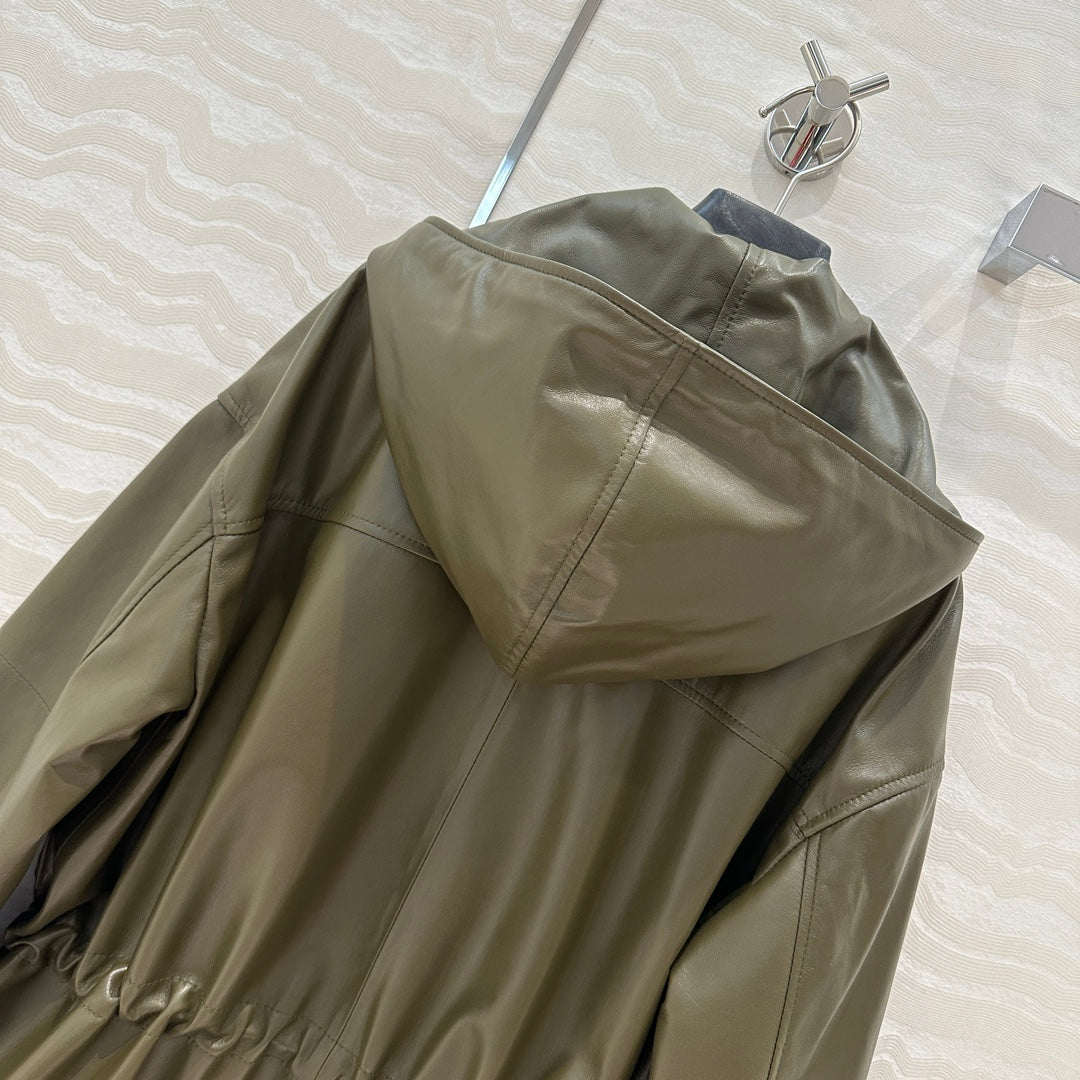 Celine Hooded Jacket Military Green Lambskin