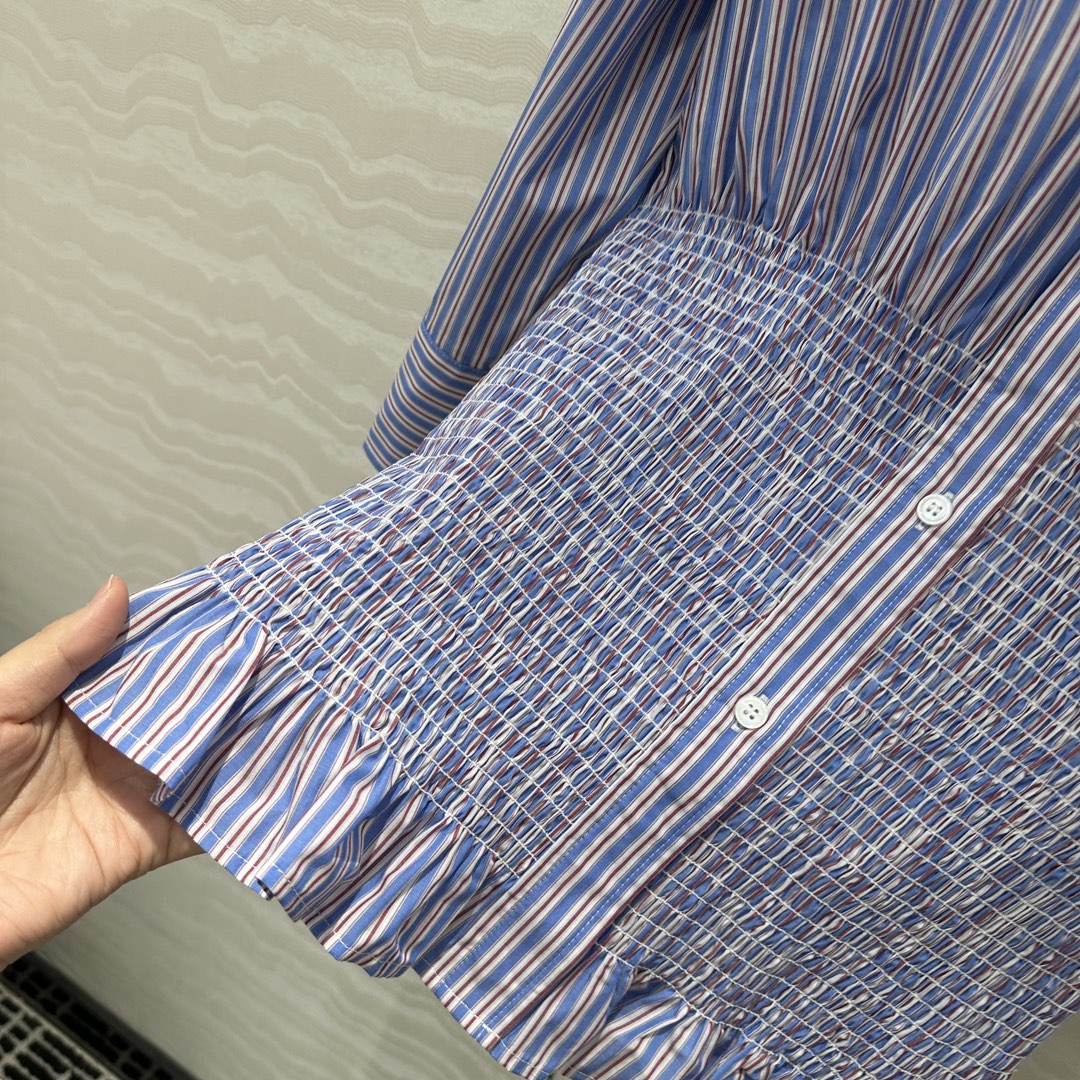 Prada Striped Shirt Dress Blue Cotton