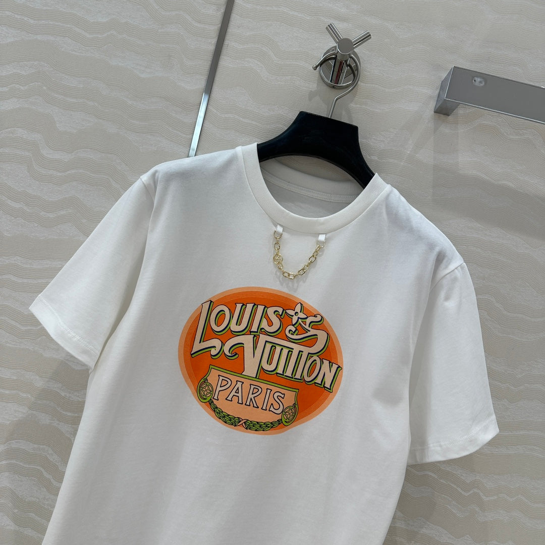 LV Classic Monogram Printed T-shirt White Orange Cotton