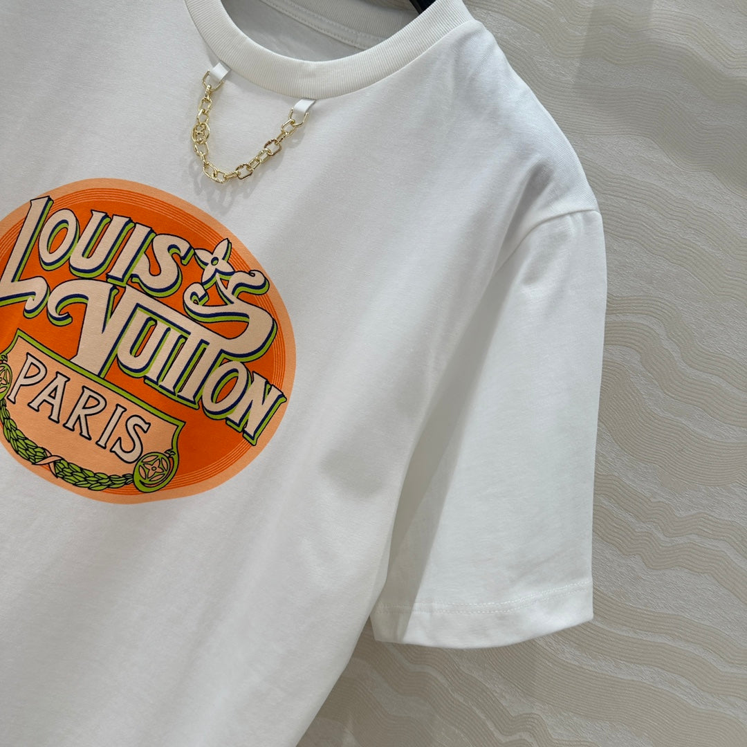 LV Classic Monogram Printed T-shirt White Orange Cotton