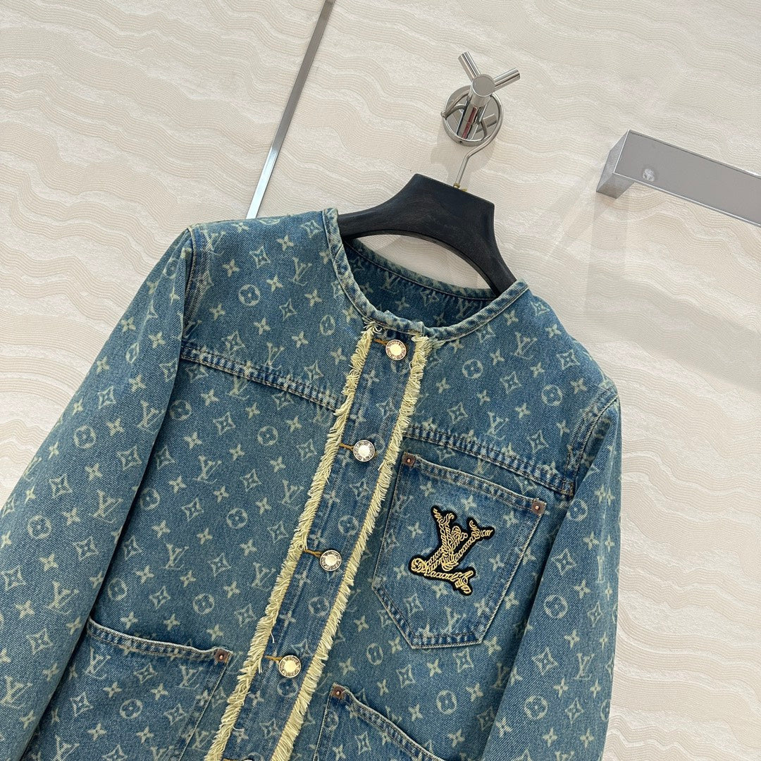 LV Hair Edge Craftsmanship Denim Jacket Blue Cotton