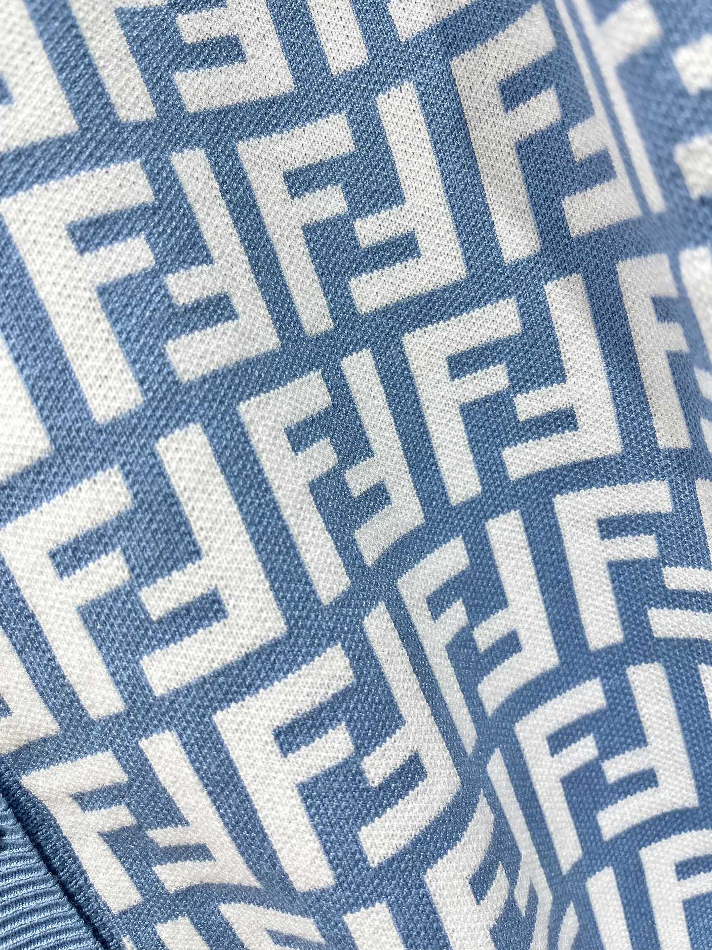 Fendi Double f Letter Knitted Cardigan Steel Blue Wool