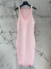 Fendi Sleeveless Dress Pink Wool