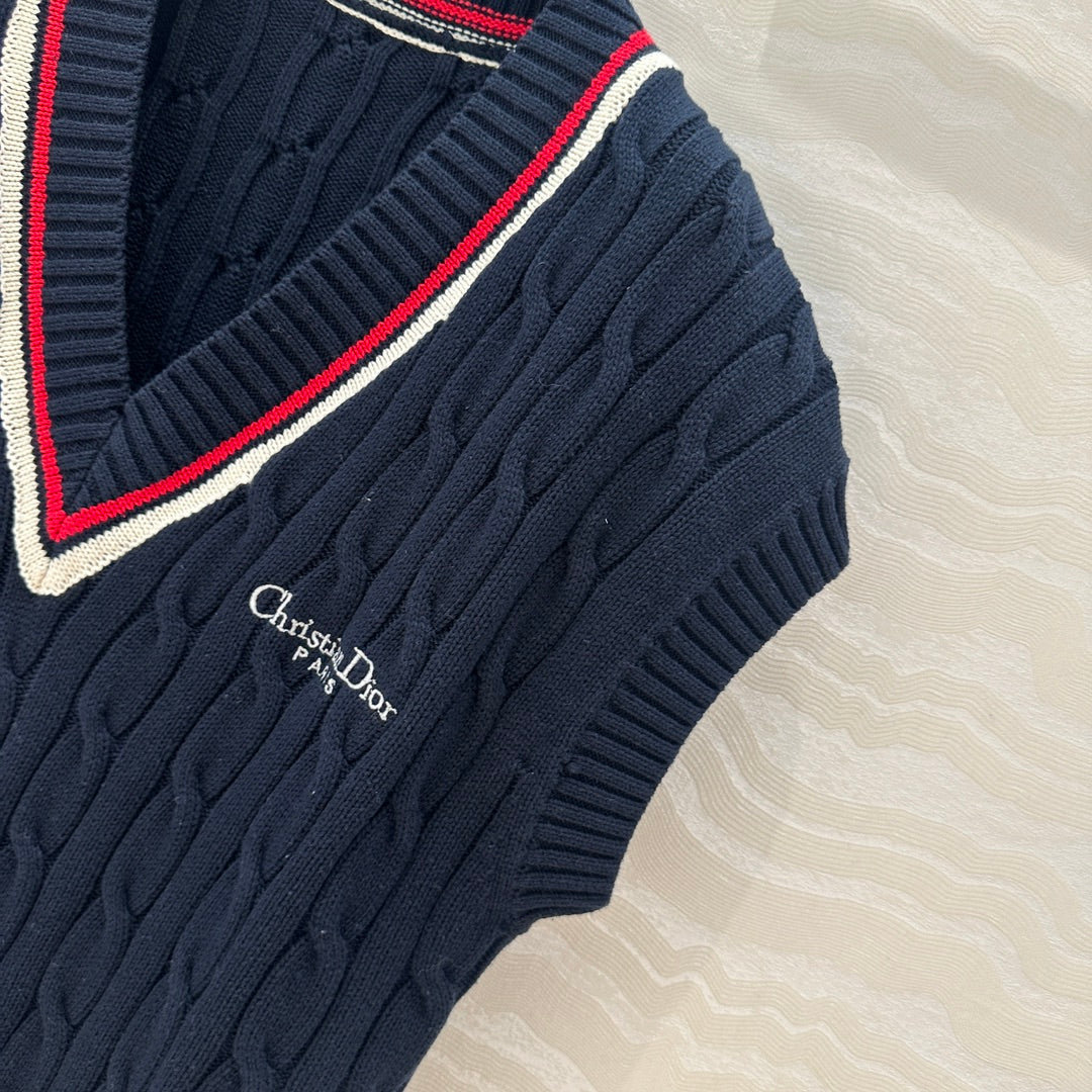 CD Knitted Vest Navy Blue Cotton