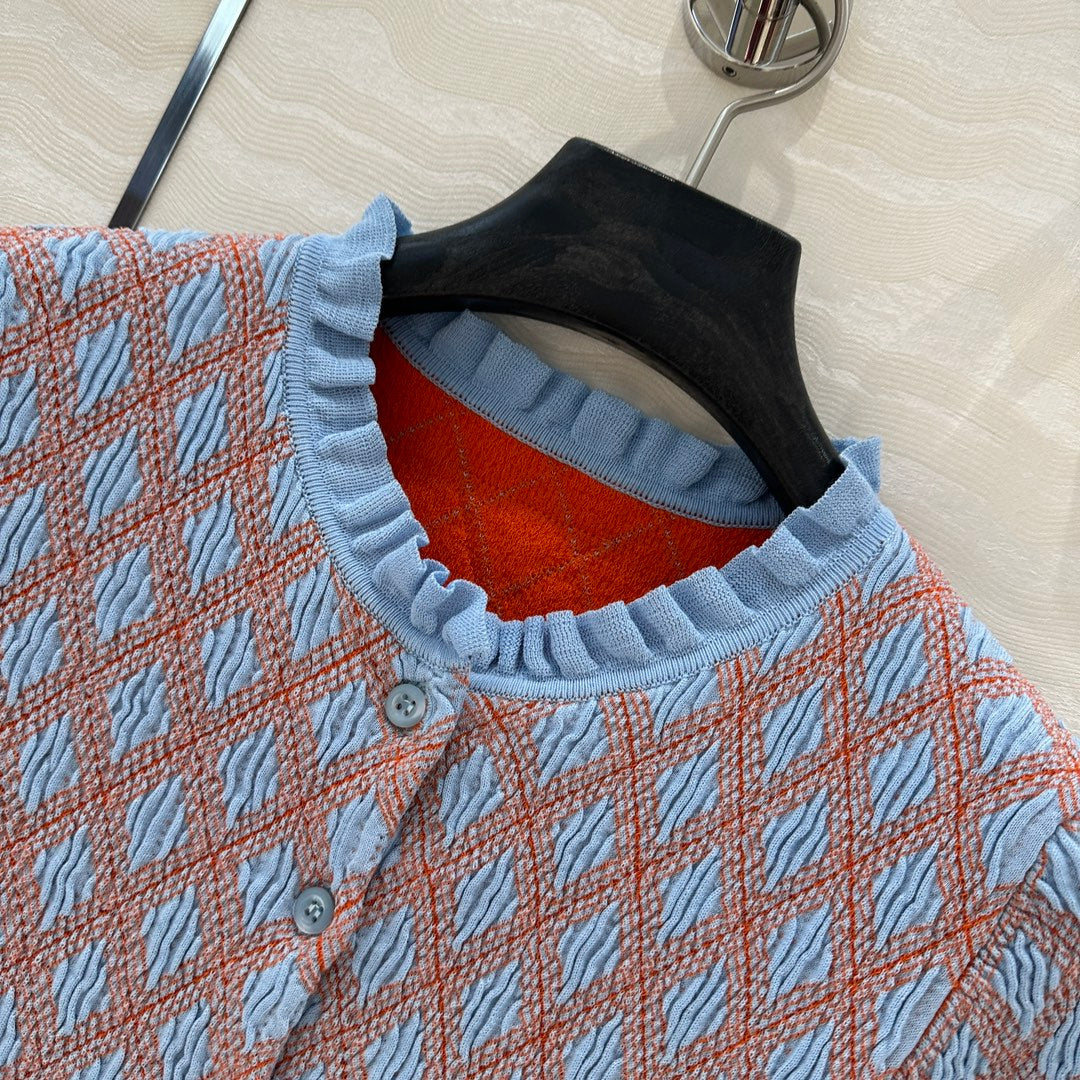 Prada Short-sleeved Shirt Blue mix Orange Cotton Poliamide