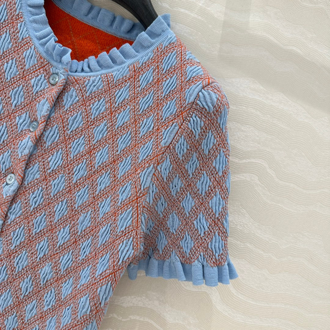 Prada Short-sleeved Shirt Blue mix Orange Cotton Poliamide