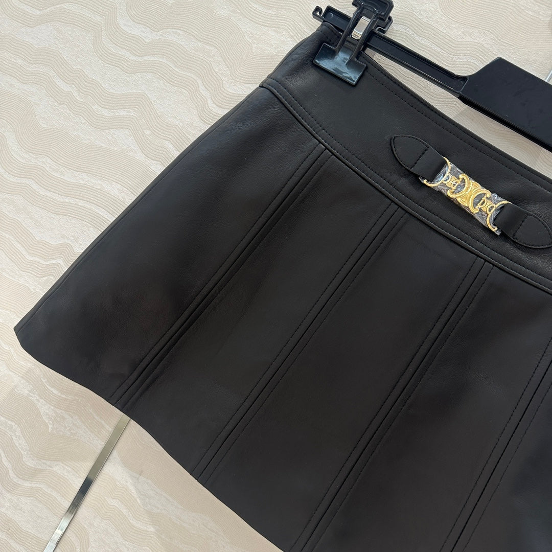 Celine Arc de Triomphe Metal Buckle skirt Black Lambskin