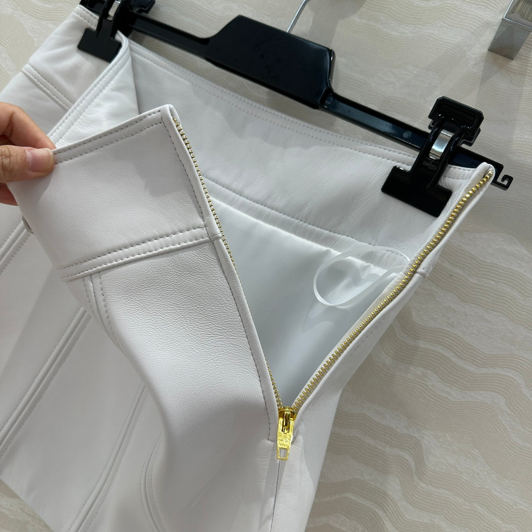 Celine Arc de Triomphe Metal Buckle skirt White Lambskin