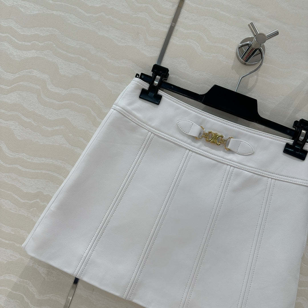 Celine Arc de Triomphe Metal Buckle skirt White Lambskin