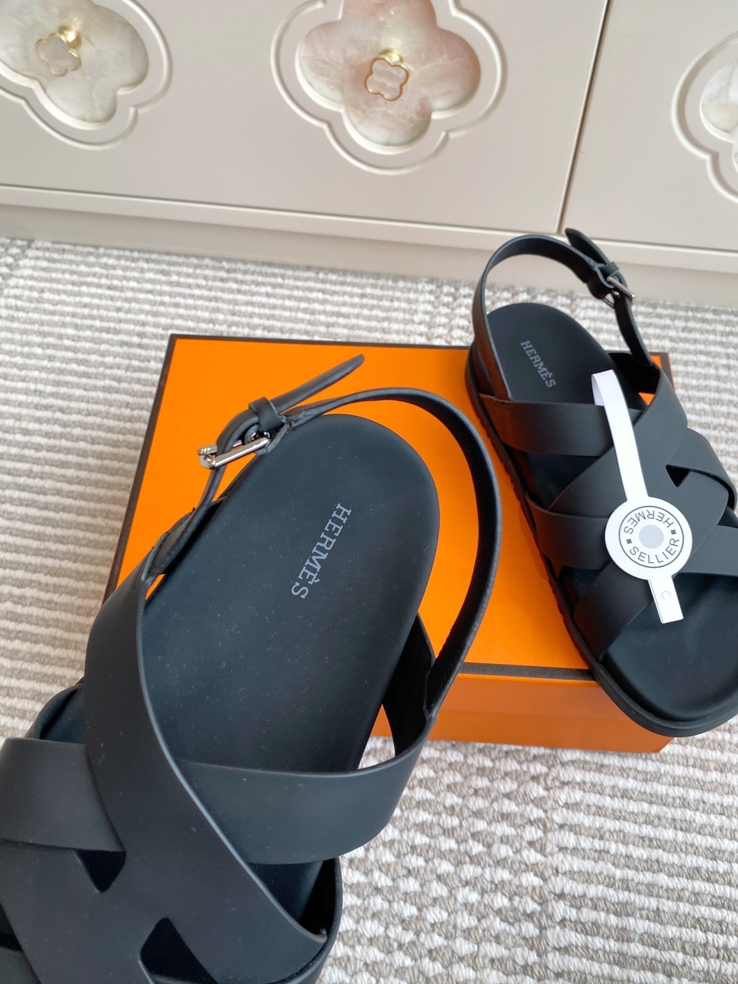 HM Heracles Sandals Black Calfskin 291453