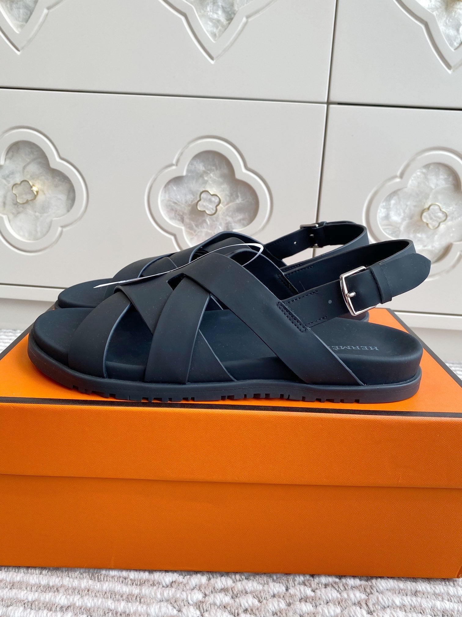 HM Heracles Sandals Black Calfskin 291453