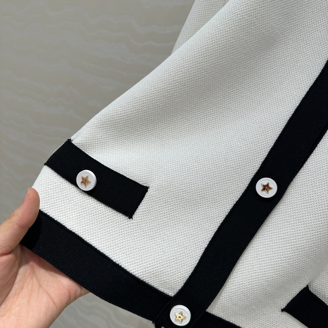 CD Round Neck Cardigan Jacket White Wool Cotton