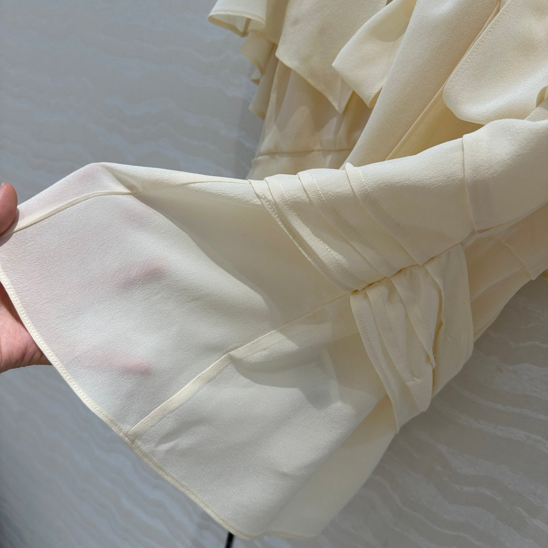 Prada Lace Sleeve Shirt Beige Polyester