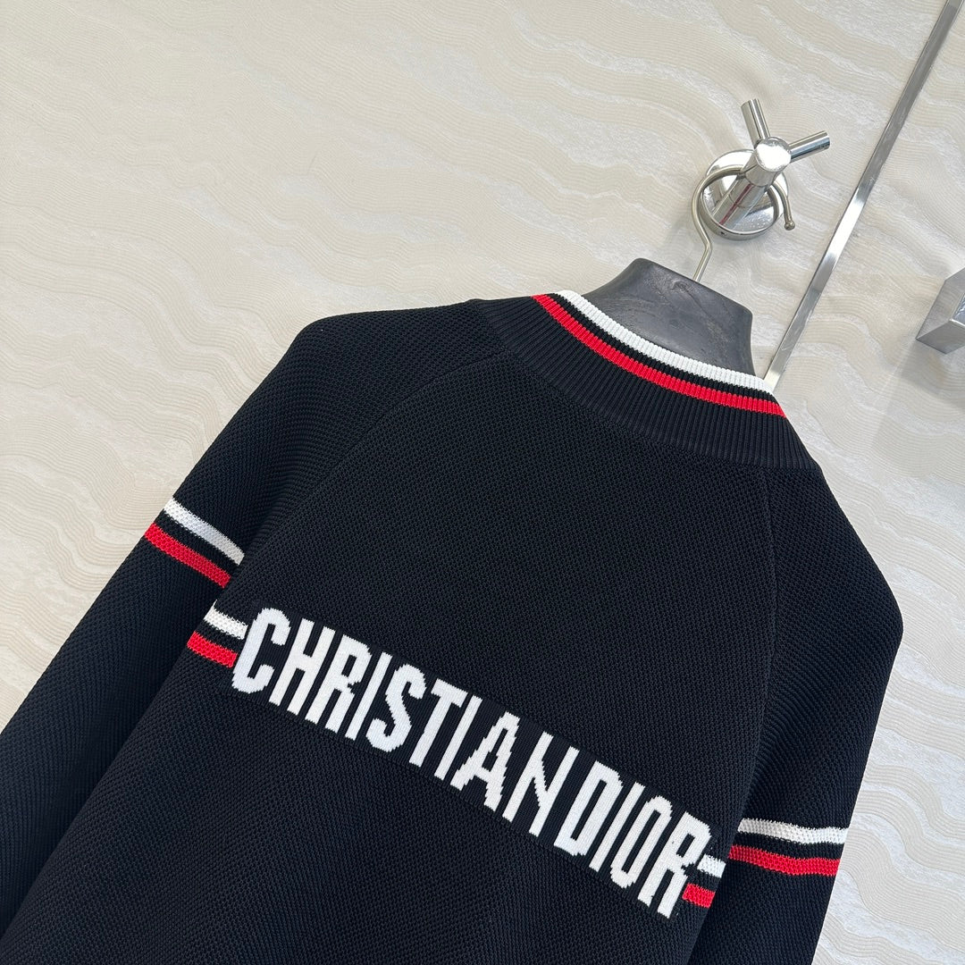 CD Knitted Zipper Jacket Black Rayon Polyester