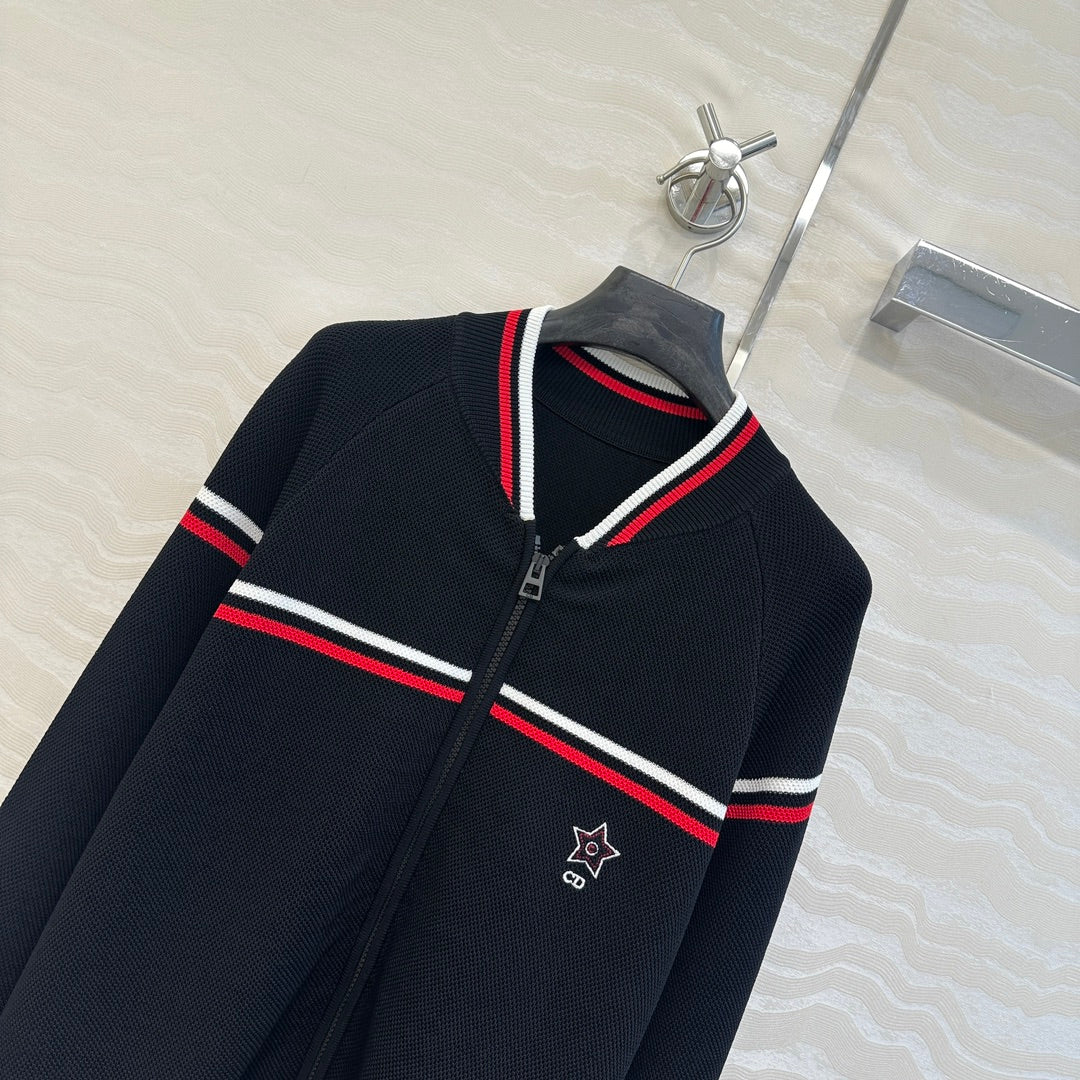 CD Knitted Zipper Jacket Black Rayon Polyester