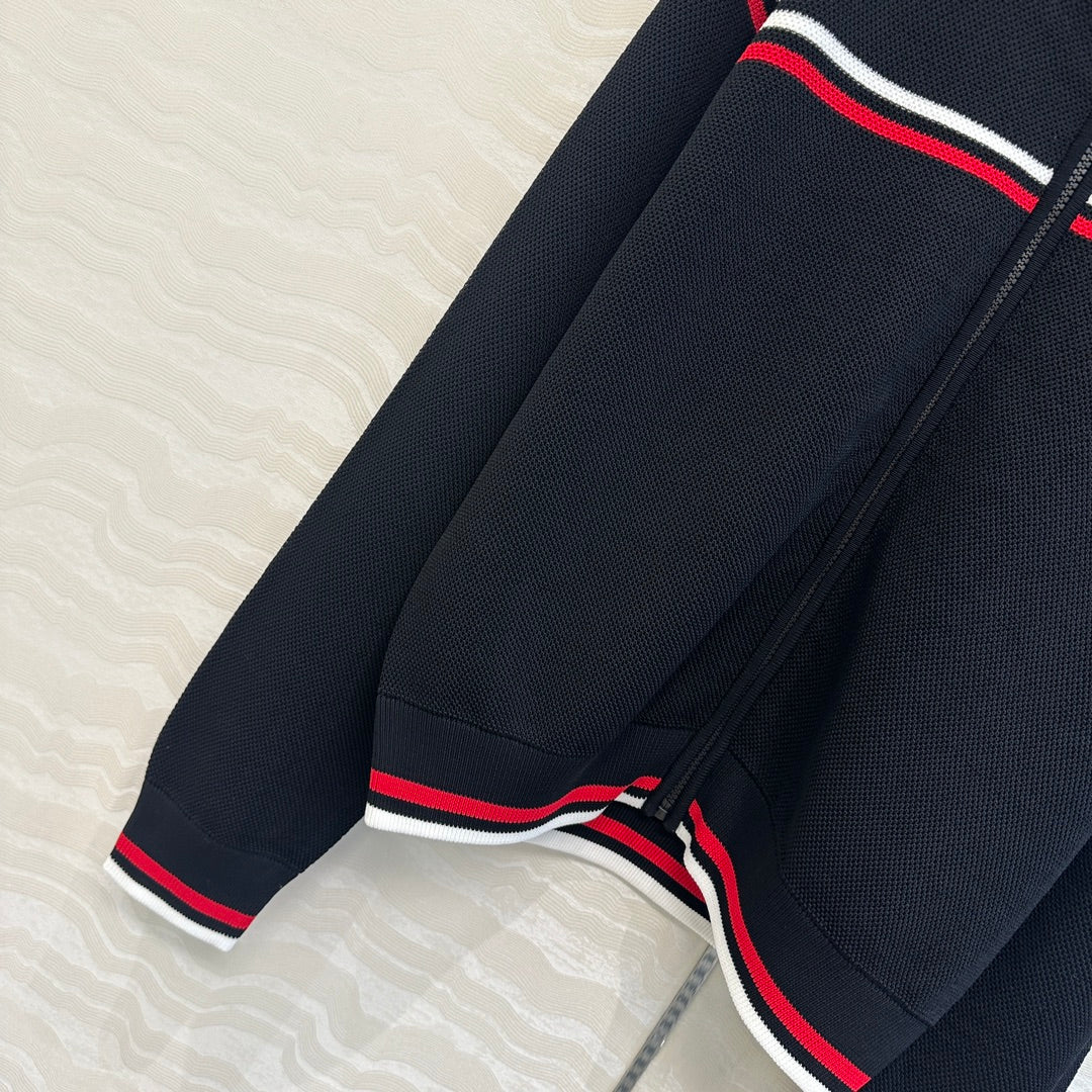 CD Knitted Zipper Jacket Black Rayon Polyester