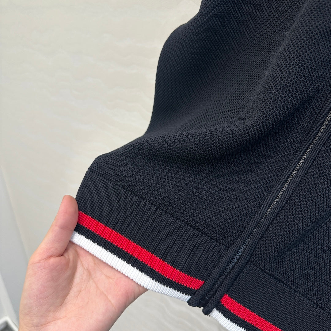 CD Knitted Zipper Jacket Black Rayon Polyester