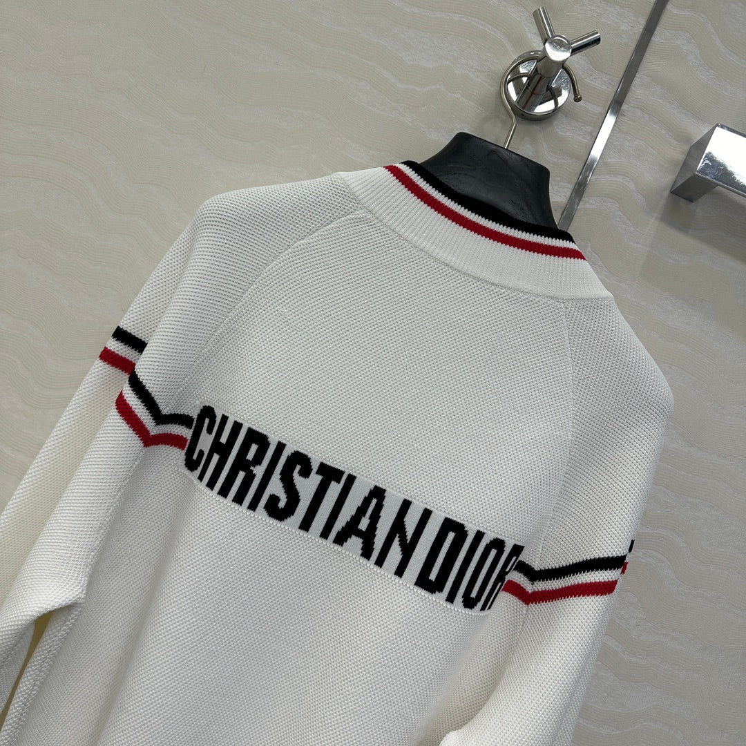 CD Knitted Zipper Jacket White Rayon Polyester