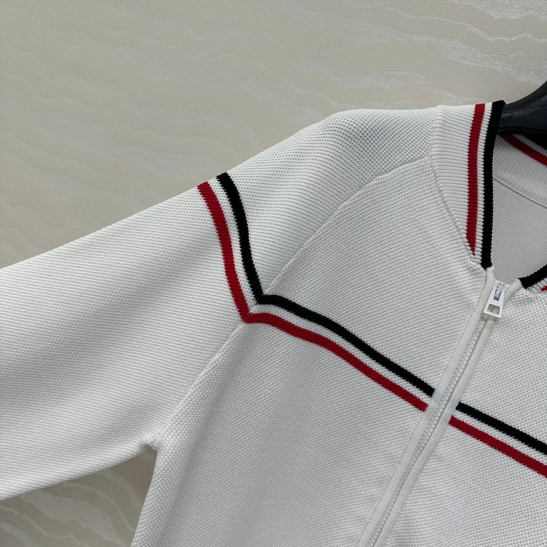 CD Knitted Zipper Jacket White Rayon Polyester