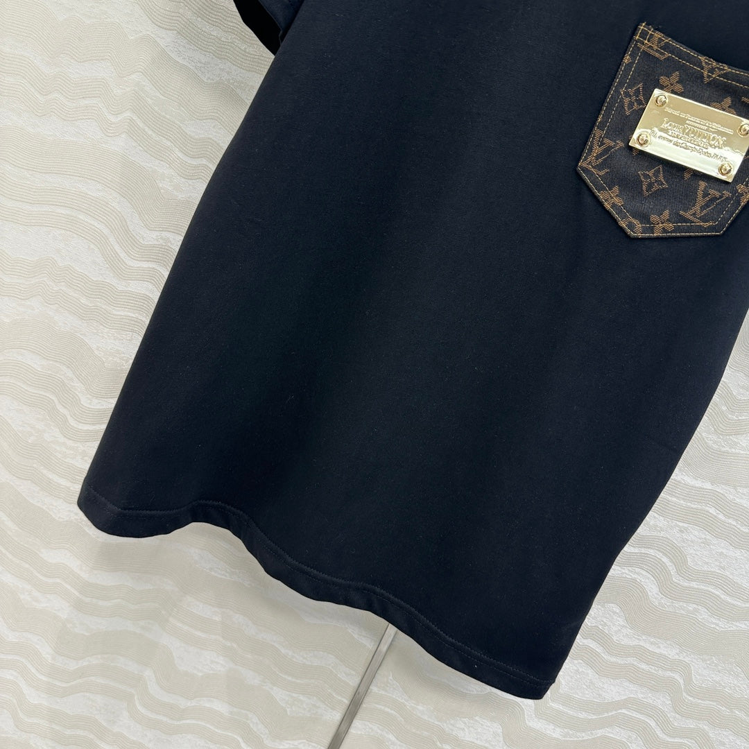 LV Monogram Denim Jacquard Flower Pocket Black Cotton