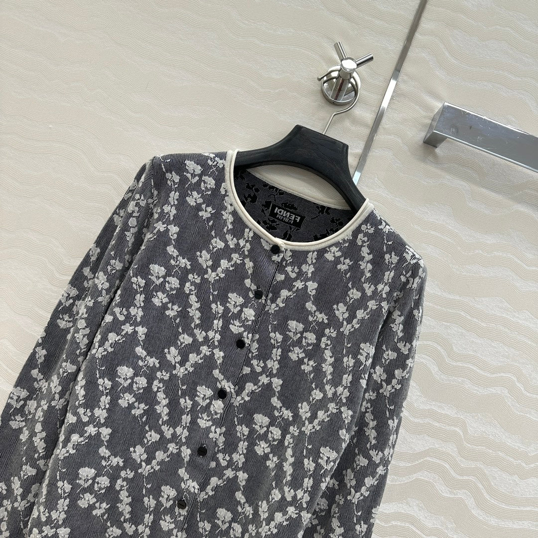 Fendi Knitted Cardigan Dark Gray Cotton Viscose