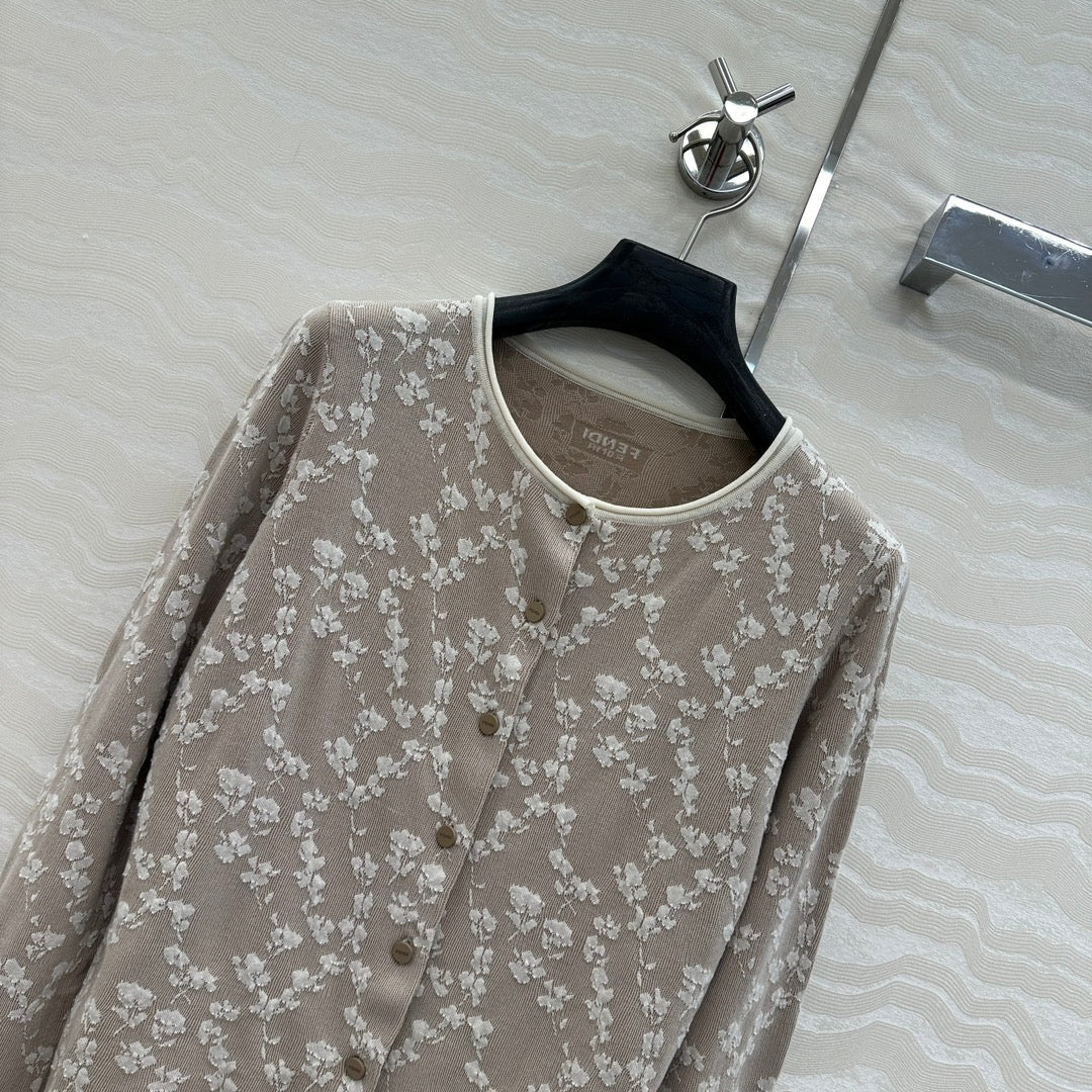 Fendi Knitted Cardigan Beige Cotton Viscose