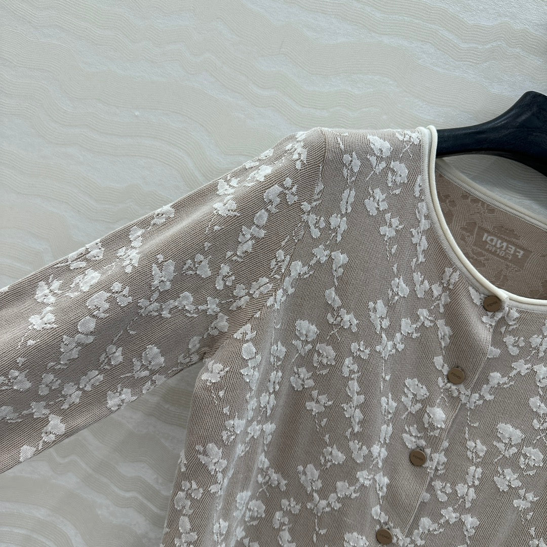 Fendi Knitted Cardigan Beige Cotton Viscose