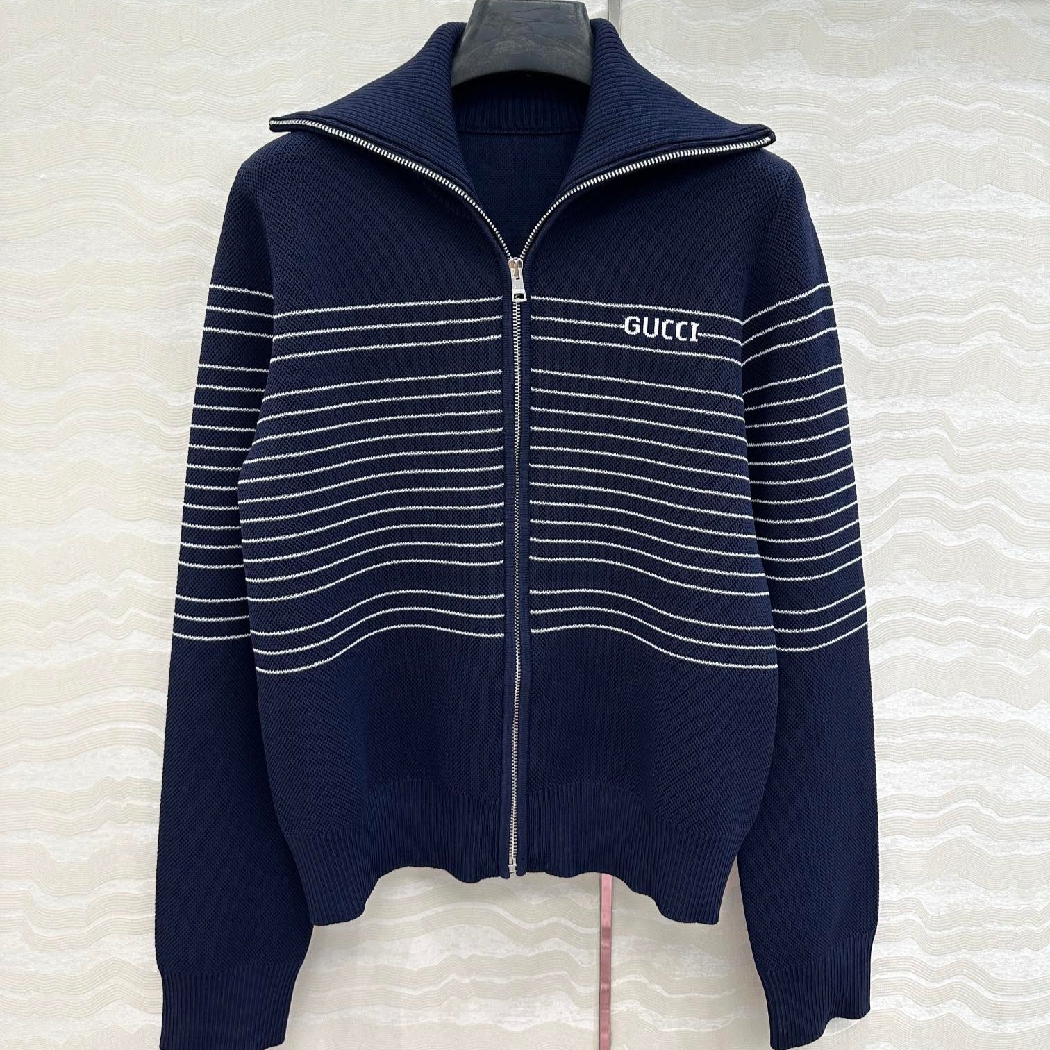 Gucci Knitted Zipper Jacket Dark Blue Viscose