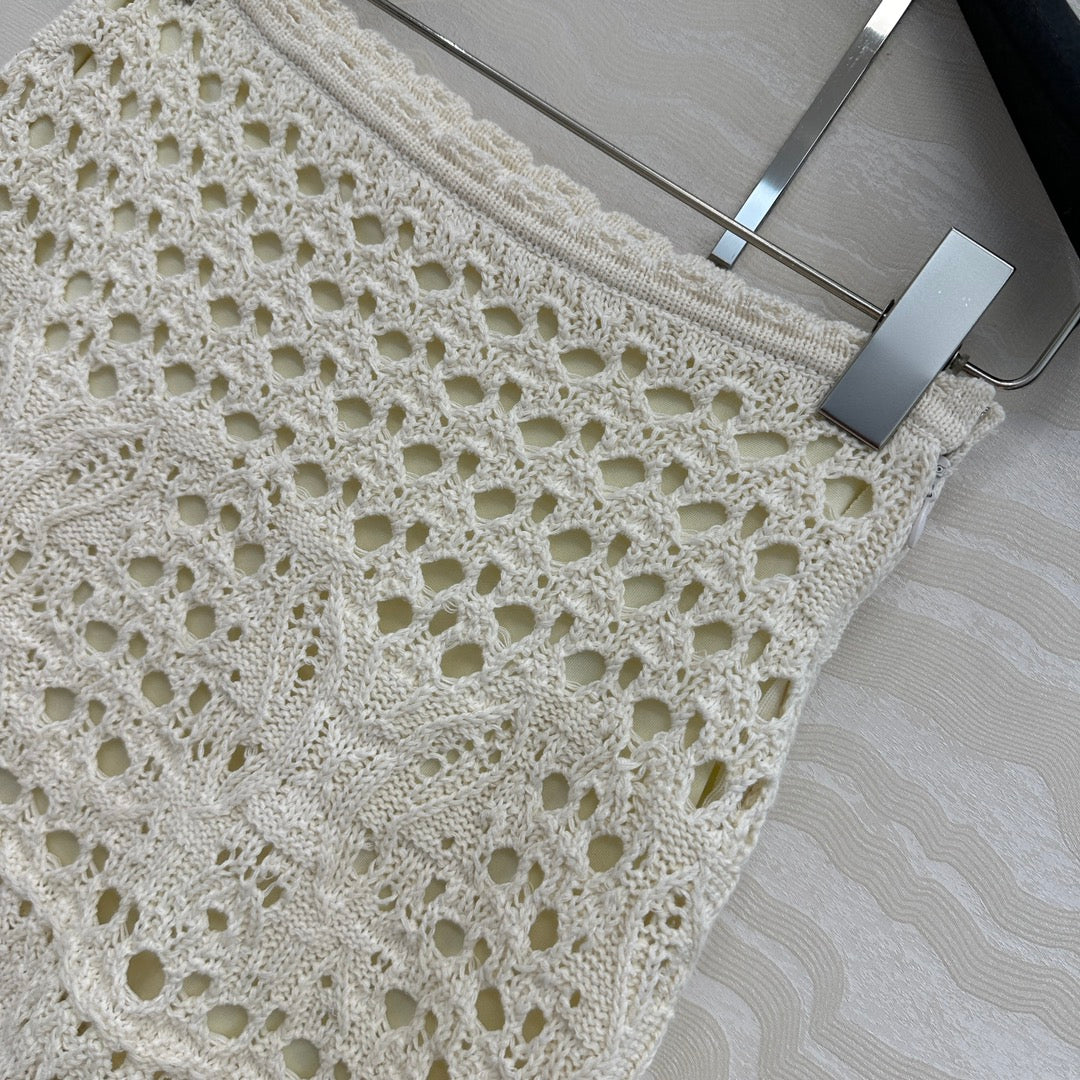 CD Hollow Short Skirt  White Cotton Washi