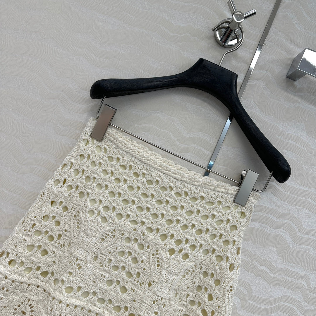 CD Hollow Short Skirt  White Cotton Washi