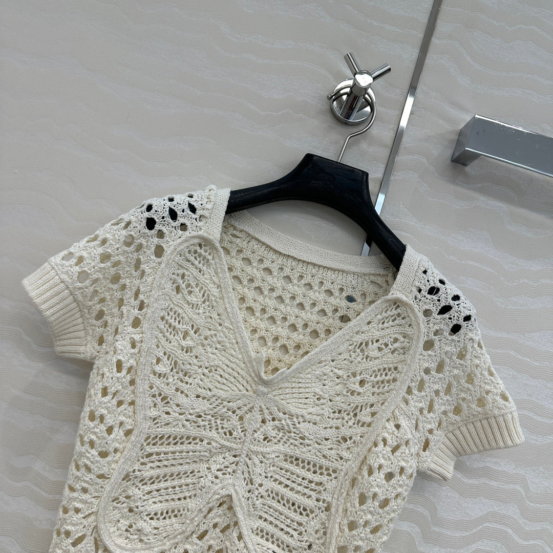 CD Butterfly Hollow Top  White Cotton Washi