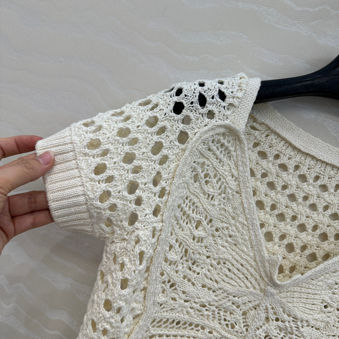 CD Butterfly Hollow Top  White Cotton Washi