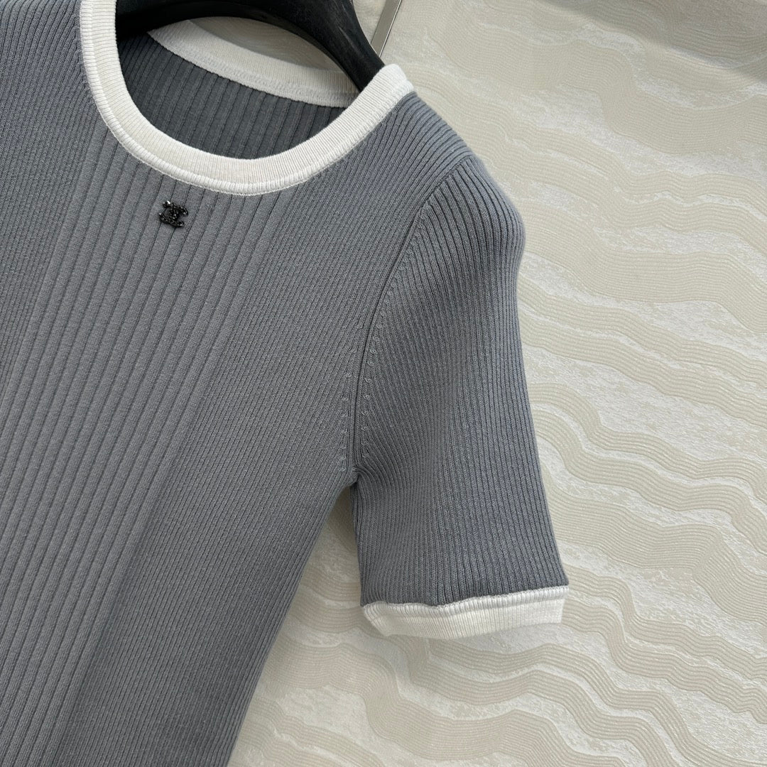 CC Knitted T-Shirt Gray Cotton