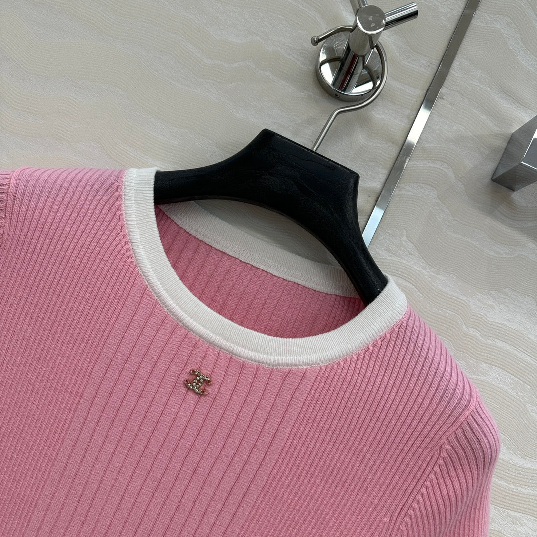 CC Knitted T-Shirt Pink Cotton