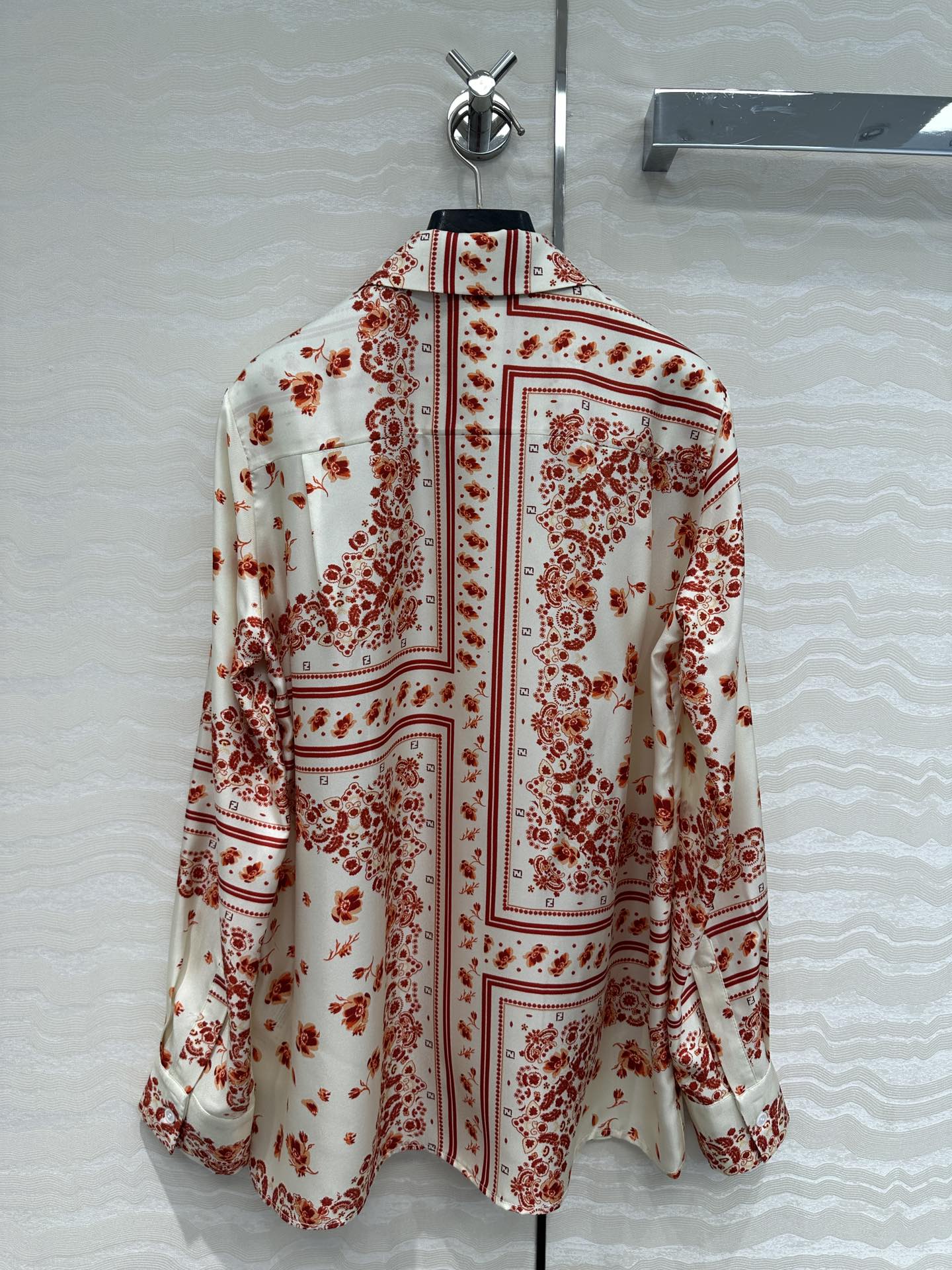 Fendi Flower Shirt Red Silk