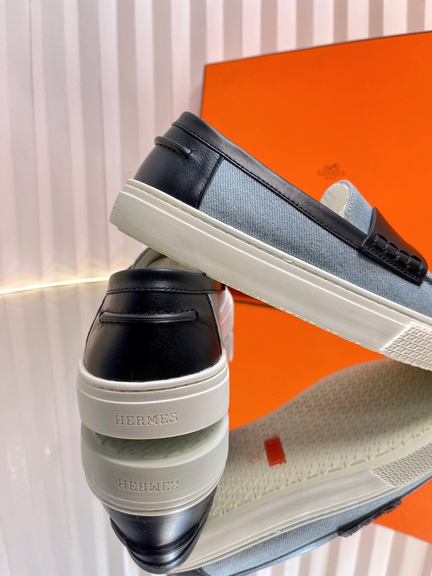 HM Denim Casual Loafer Blue Black Cowhide Cloth 317067