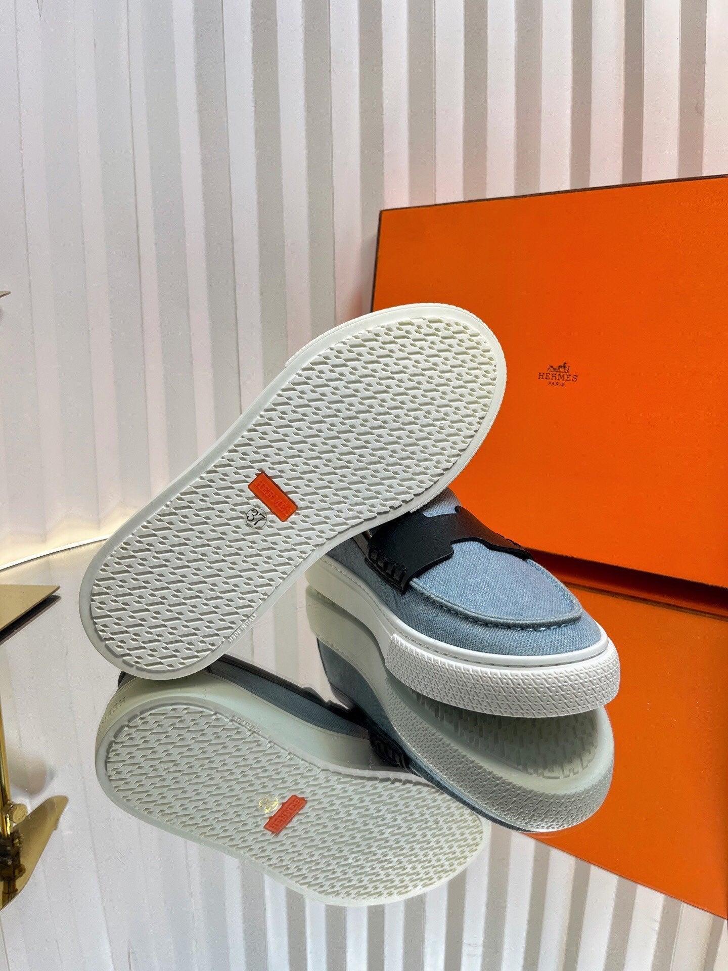 HM Denim Casual Loafer Blue Black Cowhide Cloth 317067