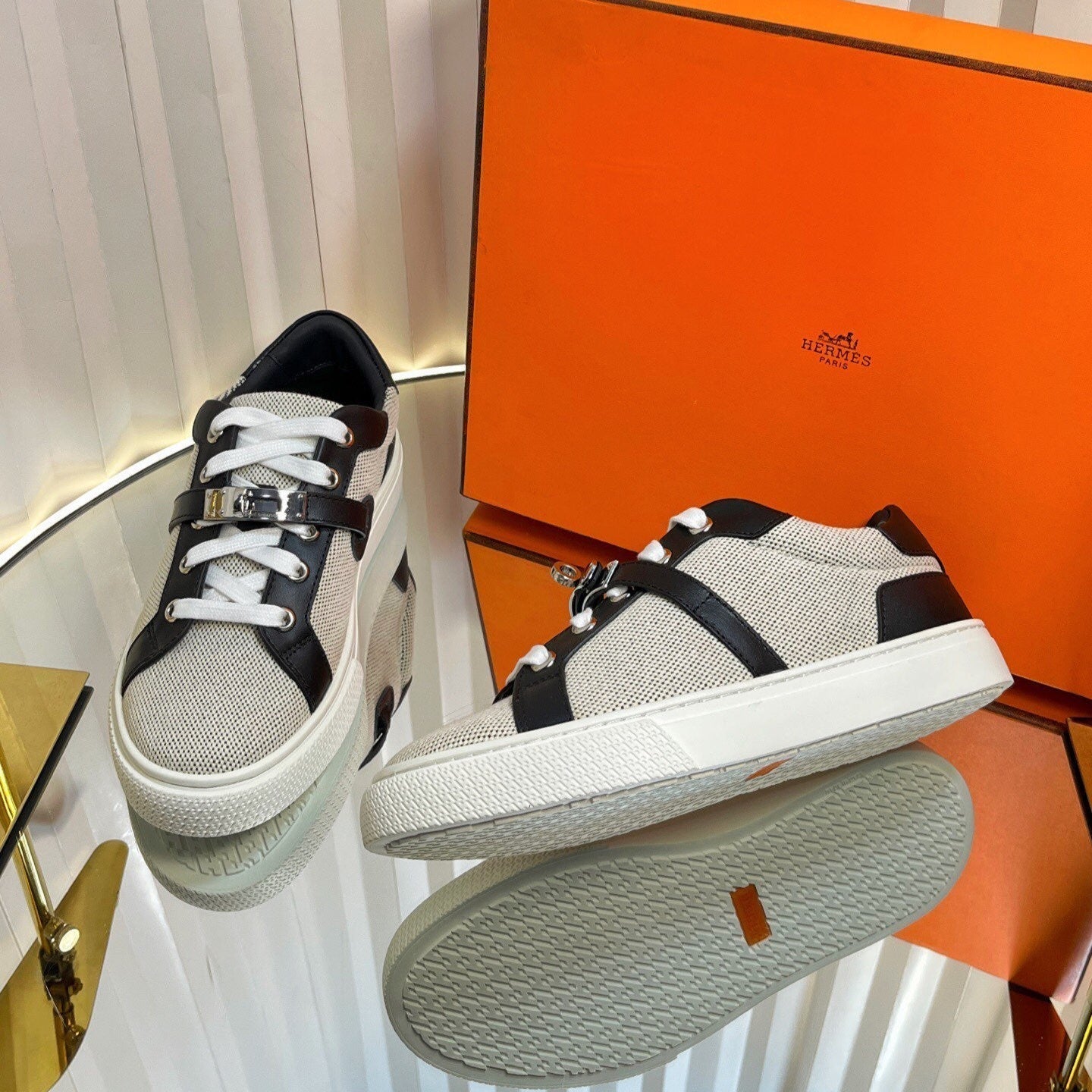 HM Kelly Sneaker Black Cowhide Fabric 317056