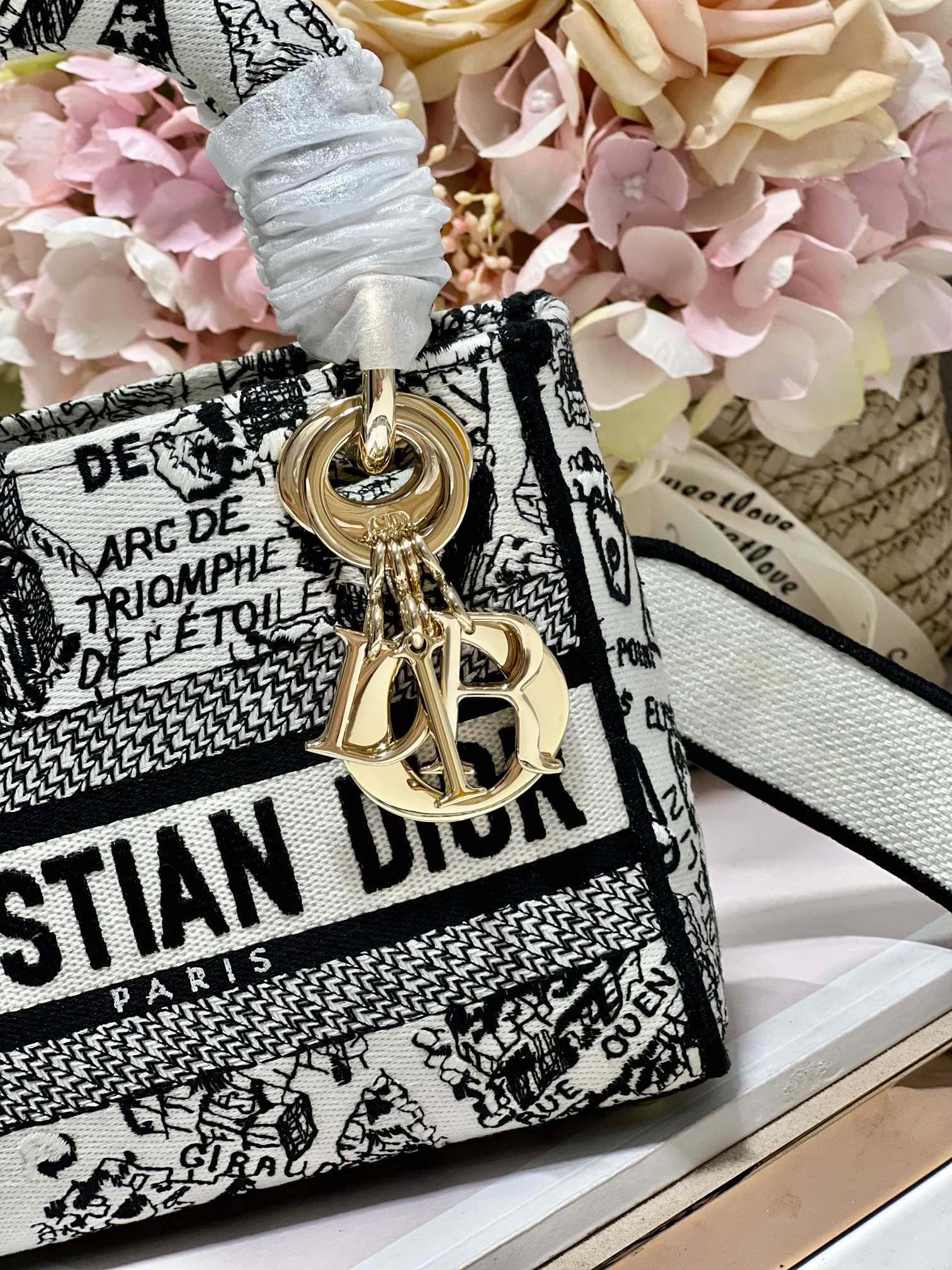 CD Paris White 17 Lady Dior Bag Canvas 336756