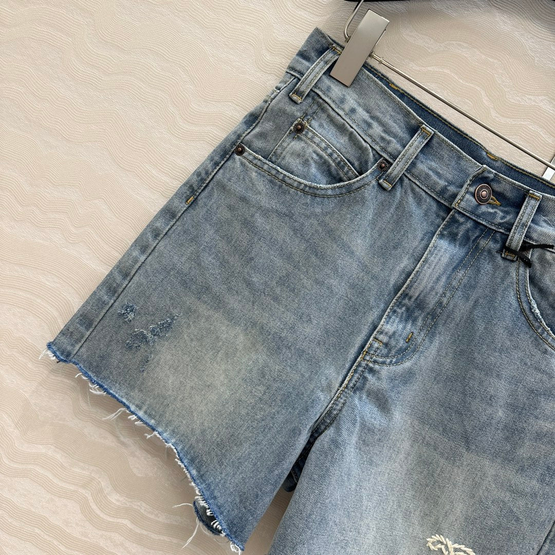Celine Logo Embroided Denim Short Light Blue Cotton