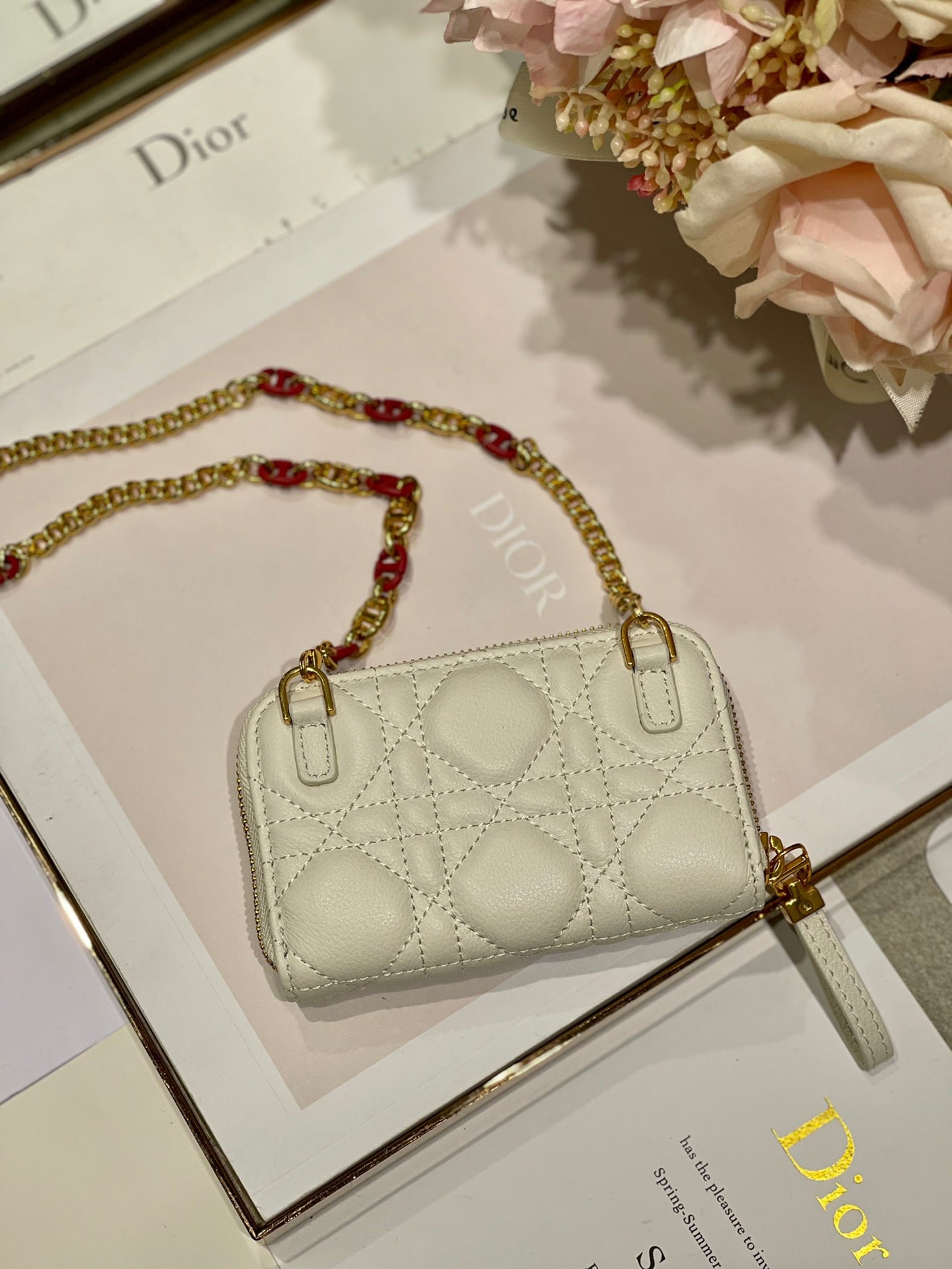 CD Mini Dior Caro Zip Clutch Ivory Calfskin 336786