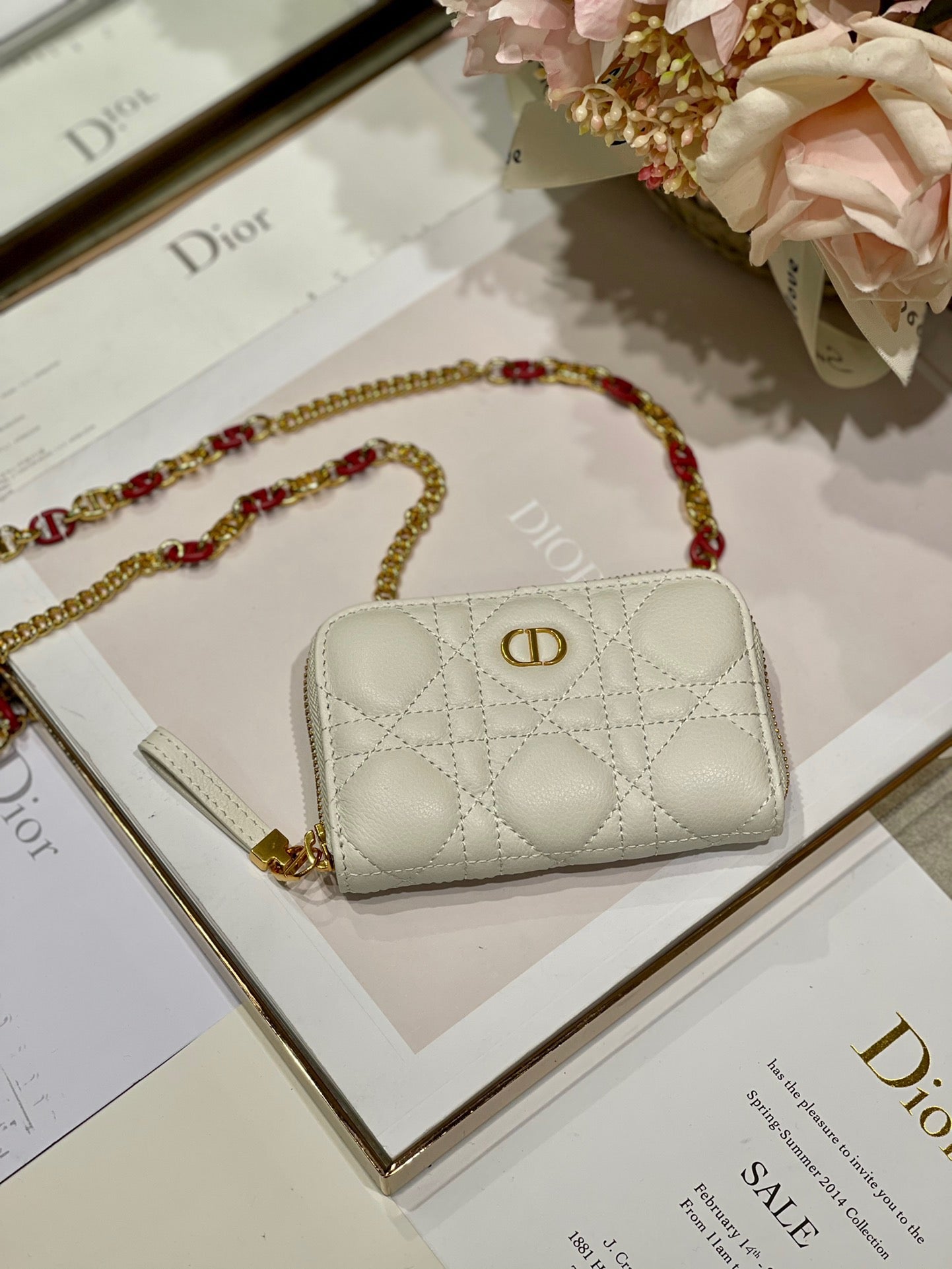 CD Mini Dior Caro Zip Clutch Ivory Calfskin 336786