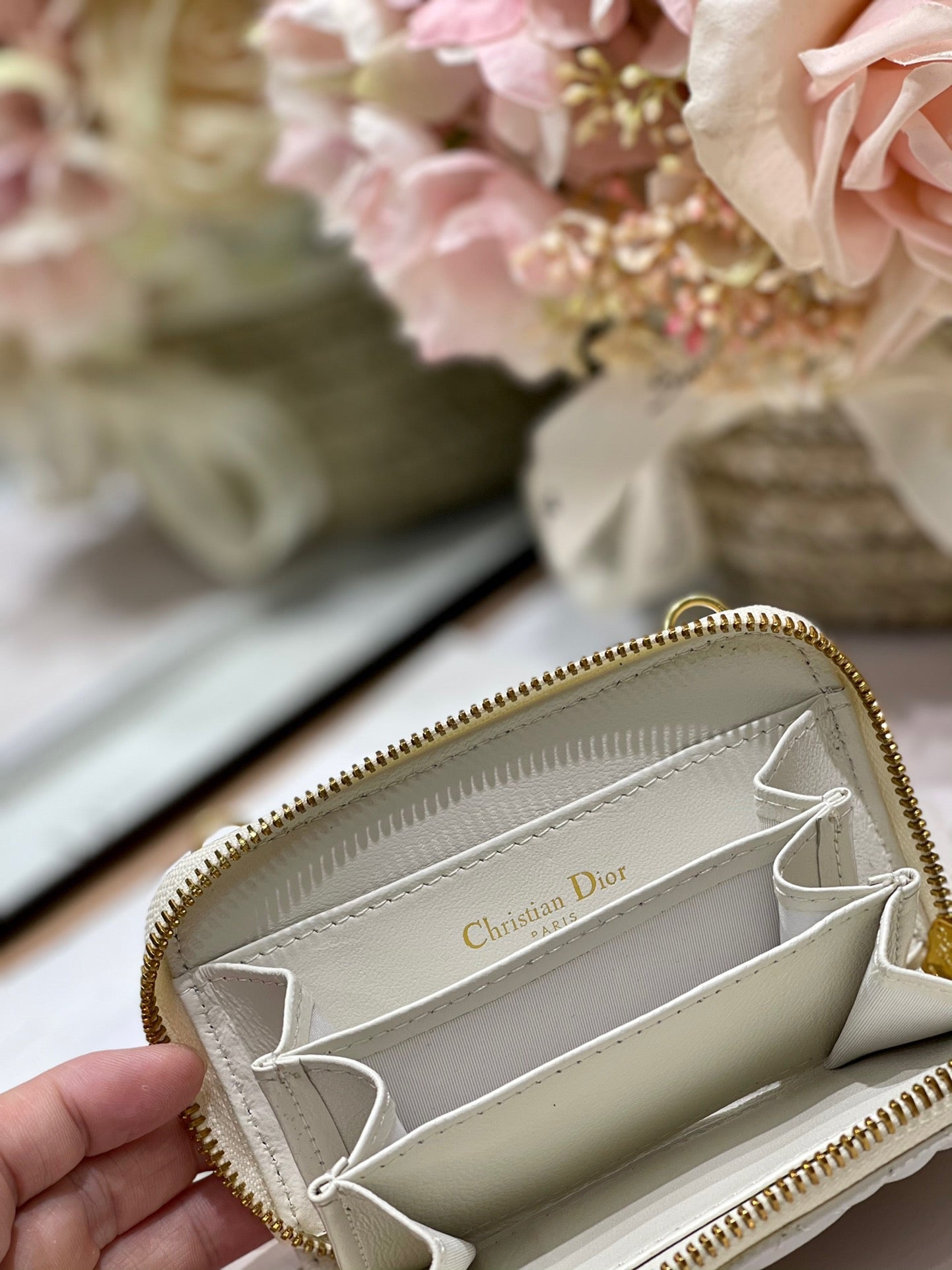 CD Mini Dior Caro Zip Clutch Ivory Calfskin 336786