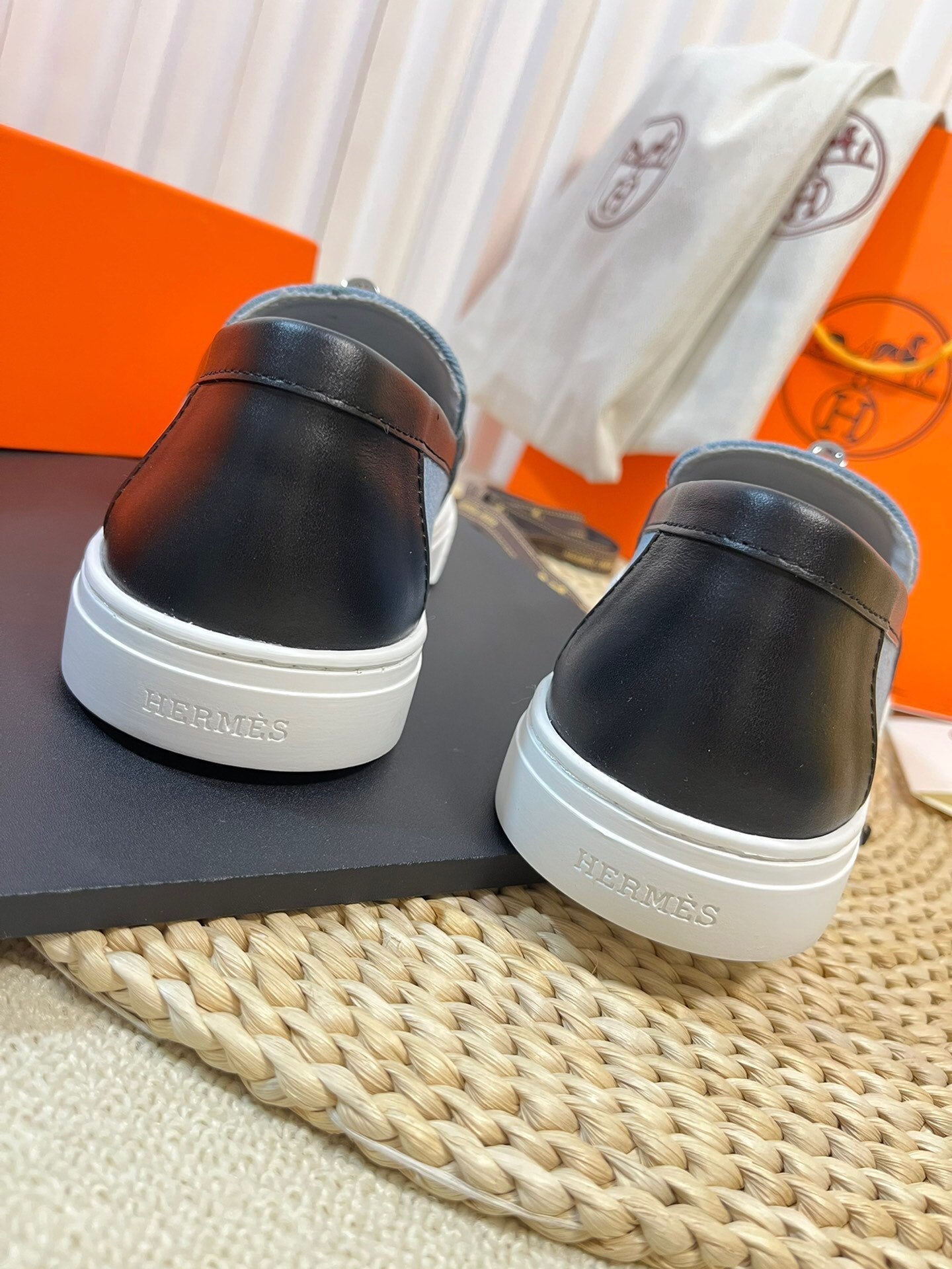 HM Denim Loafer Blue Black Cowhide Cloth 317049